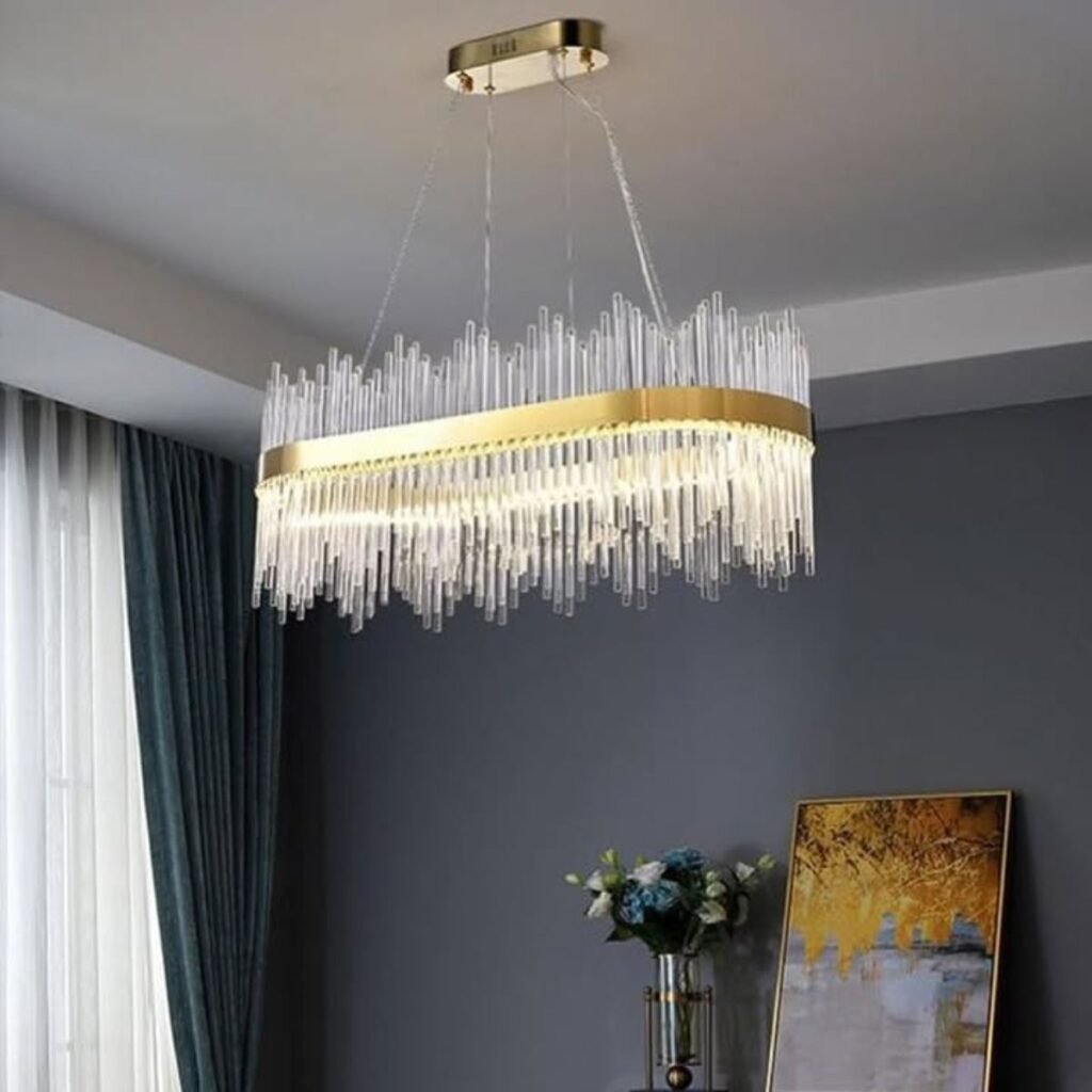 Modern Chandelier with Crystal Rod and Brass Frame