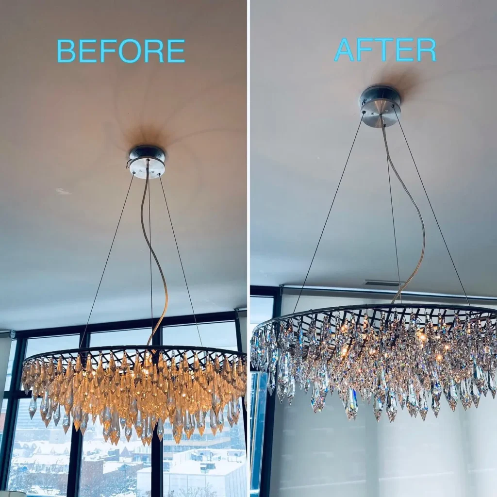 chandelier cleaning service dubai before after