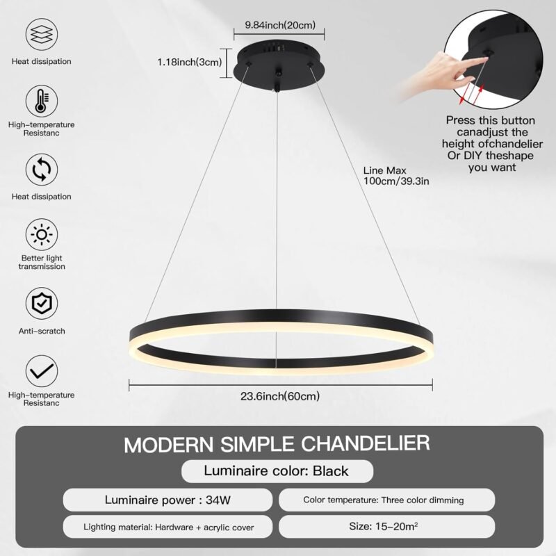 Modern LED Ring Chandelier Light with Remote Control