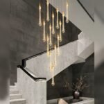 Crystal Raindrop Chandelier installed on staircase