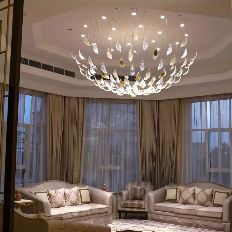 hotel atrium chandelier installation at 12 metres, Business Bay