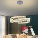 Modern Dimmable 3‑Ring Crystal LED Pendant Light with Remote