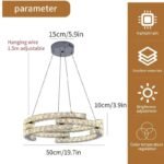 Modern Dimmable 3‑Ring Crystal LED Pendant Light with Remote