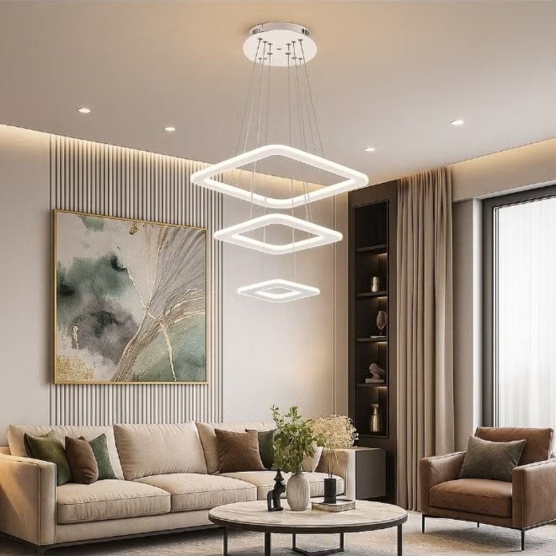 Modern Geometric Design Chandelier and Square Pendant Light