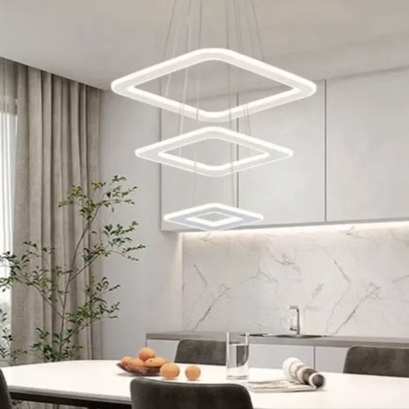 Modern Geometric Design Chandelier and Square Pendant Light