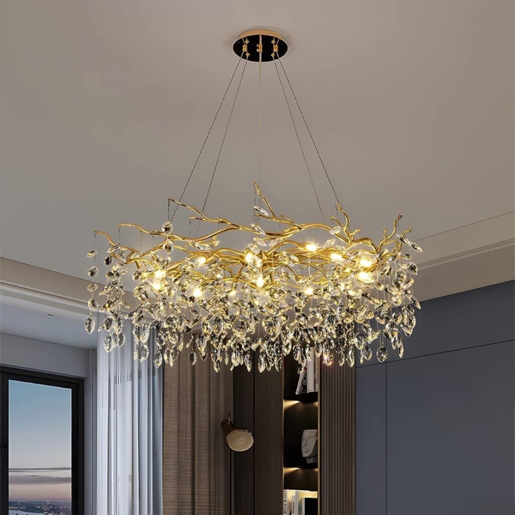 Modern Contemporary Crystal Tree Drop Chandelier