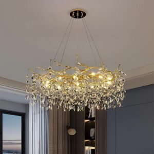 Modern Contemporary Crystal Tree Drop Chandelier