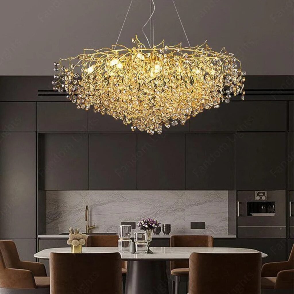 Modern Contemporary Crystal Tree Drop Chandelier