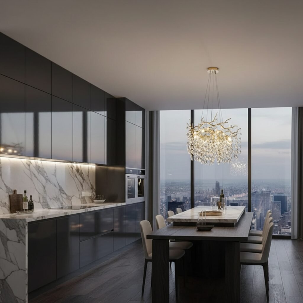 Modern Contemporary Crystal Tree Drop Chandelier