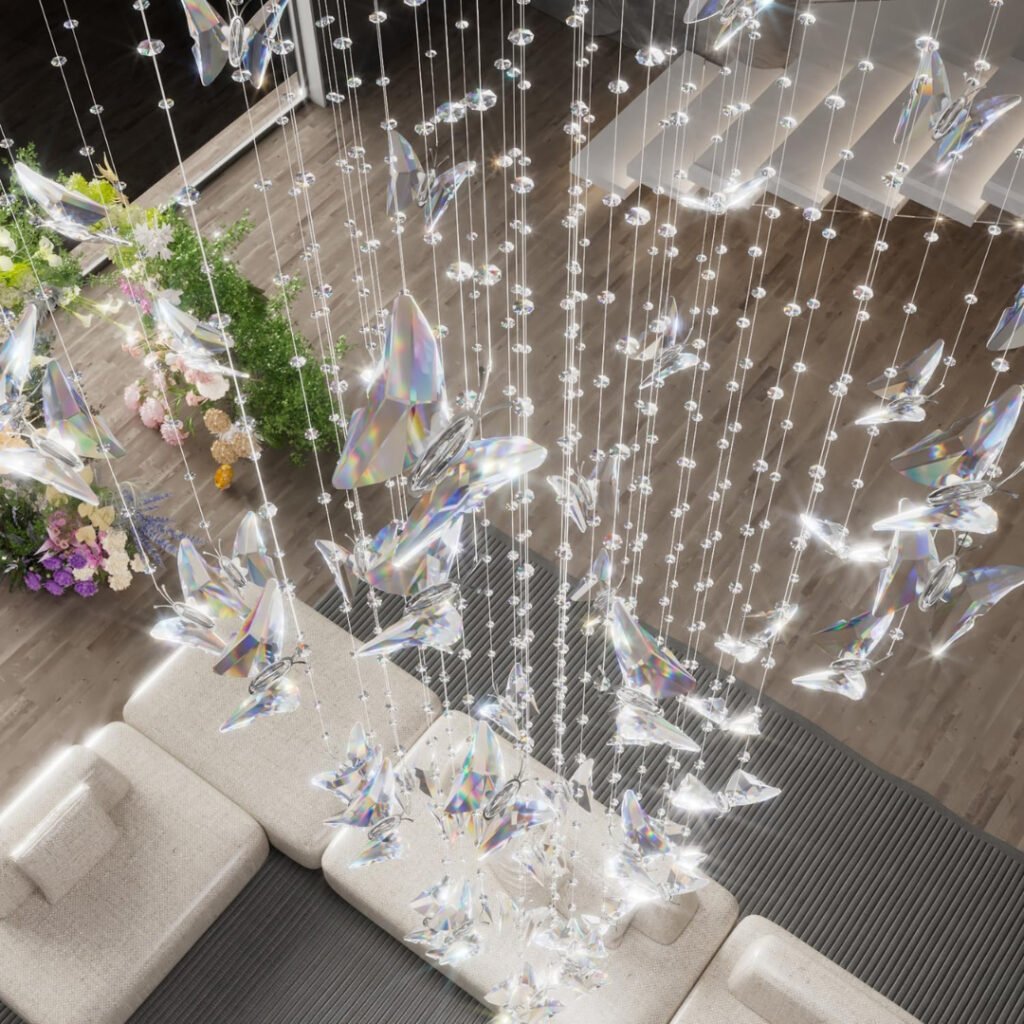Real photo of Butterfly Chandelier installed in Living Room