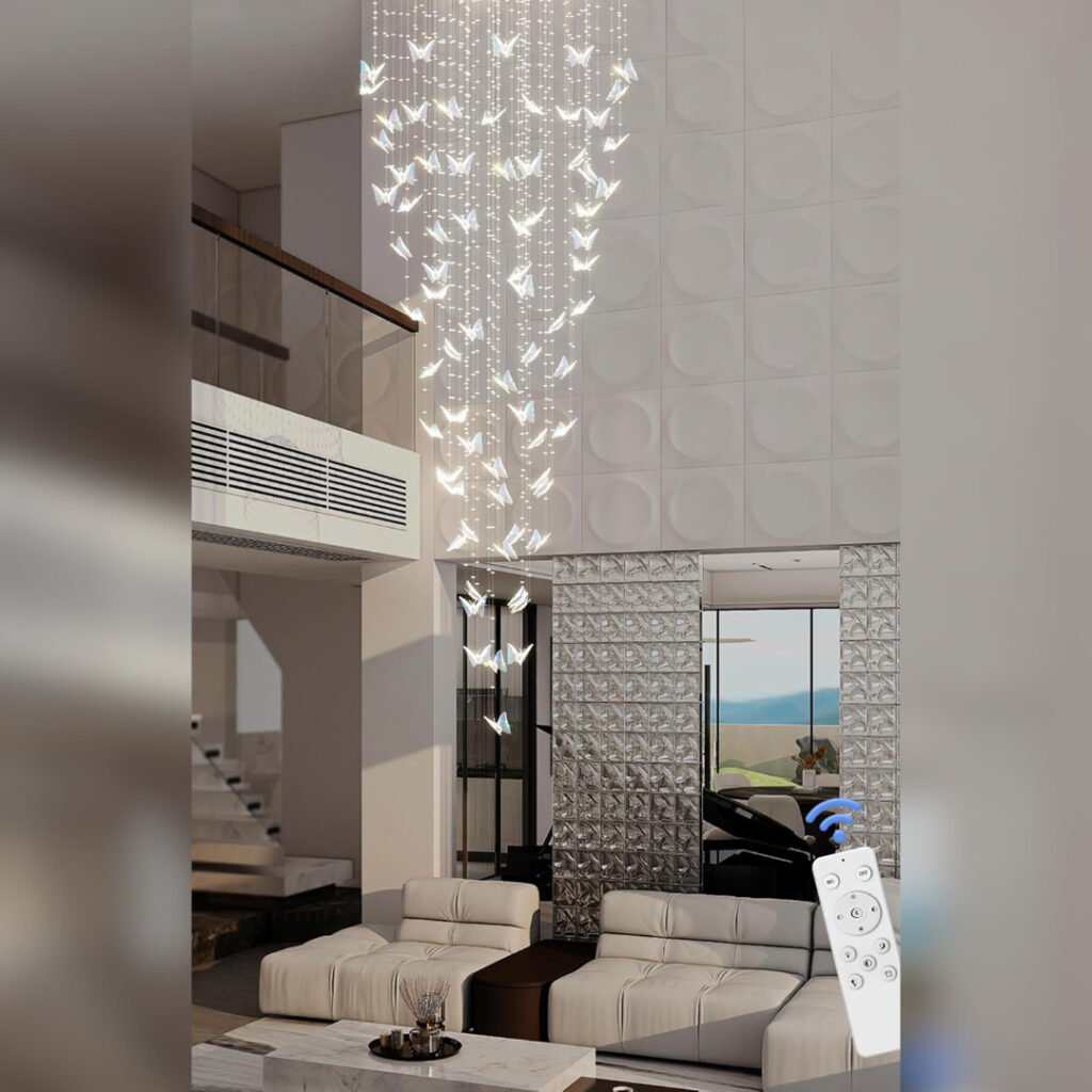 Butterfly Chandelier installed on hight, a rendered photo 