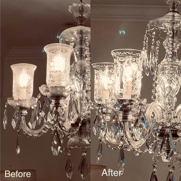 Before and After of our chandelier cleaning service