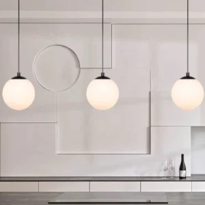 White Hanging Globe Pendant Light Installed