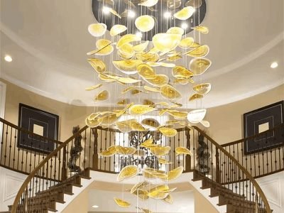 Custom Lotus Leaf Glass Chandelier (1) Custom Lotus Leaf Glass Chandelier